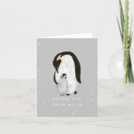 Mama Penguin Grijs Winterneutraal Baby shower Dank Bedankkaart
