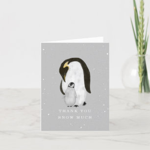 Mama Penguin Grijs Winterneutraal Baby shower Dank Bedankkaart