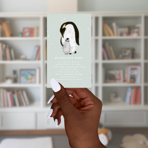 Mama Penguin Winter Blue Baby shower Book Request Informatiekaartje