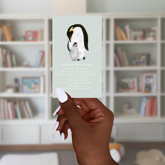 Mama Penguin Winter Blue Baby shower Book Request Informatiekaartje
