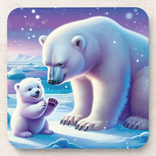 Mama Polar Beer met Cub | Bier Onderzetter (Voorkant)