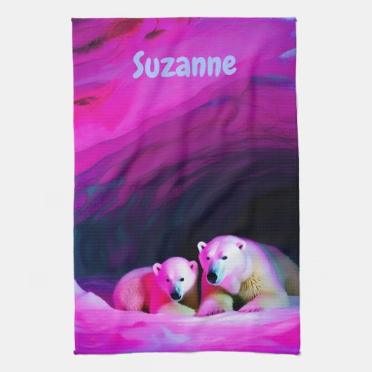 Mama Polar Beer met Cub Monogram | Theedoek (Verticaal)