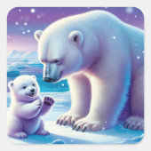 Mama Polar Beer met Cub | Vierkante Sticker (Voorkant)