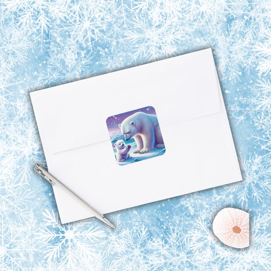 Mama Polar Beer met Cub | Vierkante Sticker