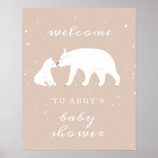 Mama Polar Beer Pink Snow Baby shower Welkom Poster (Voorkant)