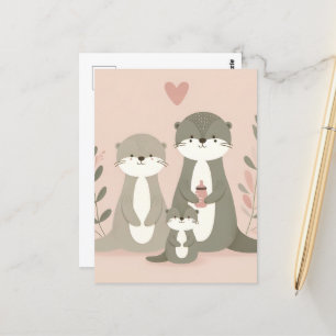 Mama Poppa en Baby Otter Briefkaart