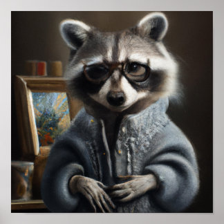 Mama Raccoon draagt een tricot coating en een bril Poster