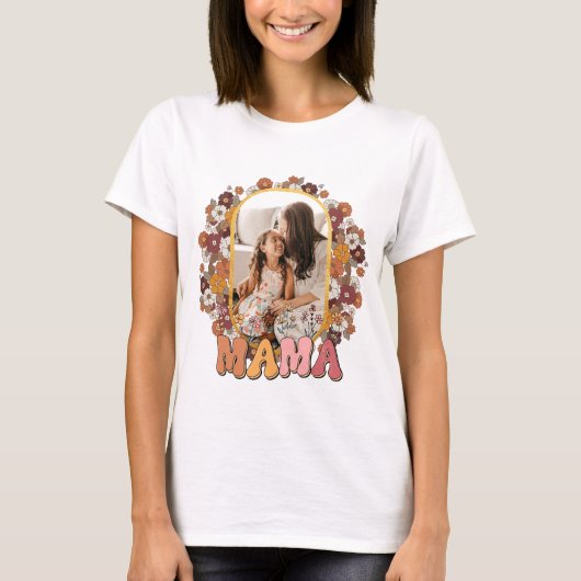 Mama Retro Bloem Foto Gelukkige Moederdag Custom T-shirt (Voorkant)