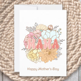 Mama Retro Bloemen Pastel Moeder Moederdag Kaart