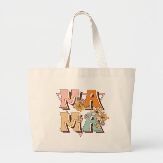 Mama Retro Floral Typografie Grote Tote Bag (Voorkant)