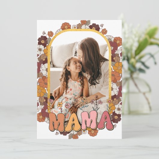 Mama Retro Flower Photo Lijst Moeder Day Feestdagenkaart (Staand voorkant)