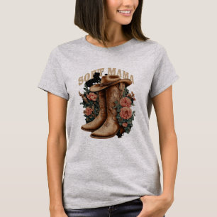 Mama Retro Western Cowboylaarzen Bloemengrafiek T-shirt
