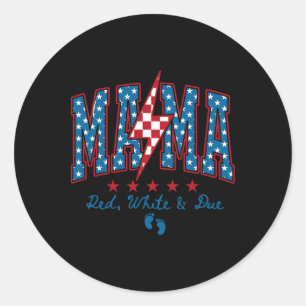 Mama Rood Wit En Op 4 Juli Zwangerschaps T-shirt Ronde Sticker