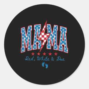 Mama Rood Wit En Verwacht Op 4 Juli Zwangerschapsa Ronde Sticker