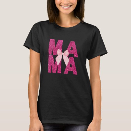 Mama Roze Glitter Bow Coquette Esthetische Mom T-shirt (Voorkant)