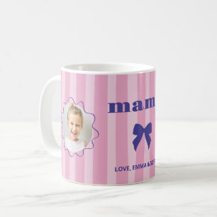 Mama Roze strepen met foto's en coquette strik Koffiemok