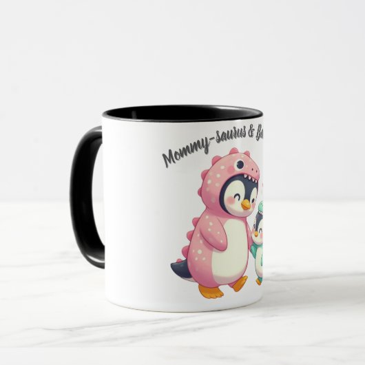 Mama-Saurus & Baby-Guin Mok (Voorkant links)