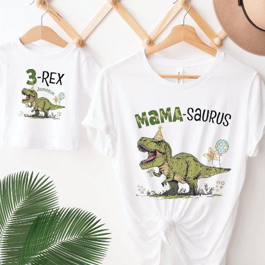 Mama-saurus Dinosaur Thema Kids Verjaardagsfeest T-shirt
