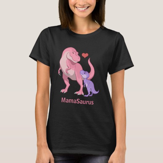 Mama Saurus Pink T-Rex en Paarse Baby Dinosaur T-shirt (Voorkant)