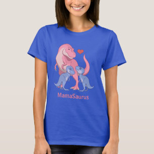 Mama Saurus Pink T-Rex Twin Blue Baby Dinosaurs T-shirt