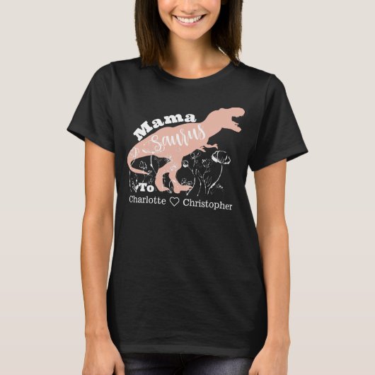 Mama Saurus - Roze T-Rex Silhouet T-shirt (Voorkant)
