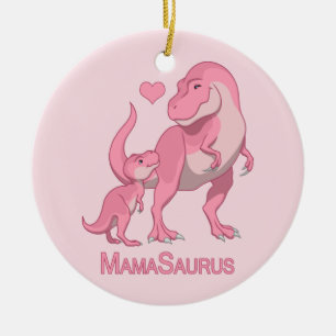Mama Saurus T-Rex and Baby Girl Dinosaurs Keramisch Ornament