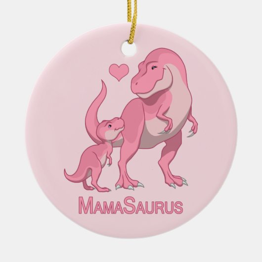 Mama Saurus T-Rex and Baby Girl Dinosaurs Keramisch Ornament (Voorkant)