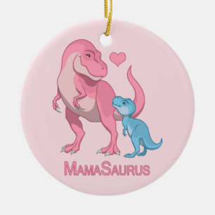 Mama Saurus T-Rex en Baby Boy Dinosaurs Keramisch Ornament