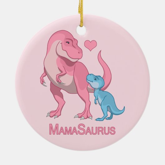 Mama Saurus T-Rex en Baby Boy Dinosaurs Keramisch Ornament (Achterkant)