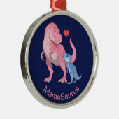 Mama Saurus T-Rex en Baby Boy Dinosaurs Metalen Ornament (Rechts)