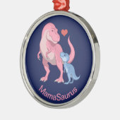 Mama Saurus T-Rex en Baby Boy Dinosaurs Metalen Ornament (Links)
