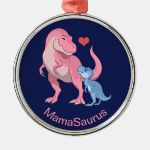 Mama Saurus T-Rex en Baby Boy Dinosaurs Metalen Ornament