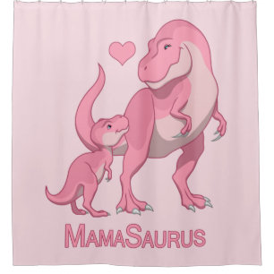 Mama Saurus T-Rex en Baby Girl Dinosaurs Douchegordijn