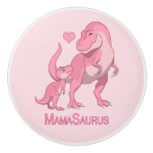 Mama Saurus T-Rex en Baby Girl Dinosaurs Keramische Knop (Voorkant)