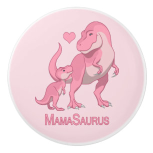 Mama Saurus T-Rex en Baby Girl Dinosaurs Keramische Knop