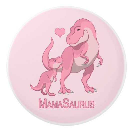 Mama Saurus T-Rex en Baby Girl Dinosaurs Keramische Knop (Voorkant)