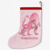 Mama Saurus T-Rex en Baby Girl Dinosaurs Kleine Kerstsok (Achterkant)
