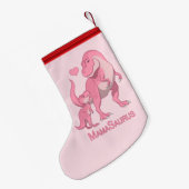 Mama Saurus T-Rex en Baby Girl Dinosaurs Kleine Kerstsok (Achterkant (Hangend))