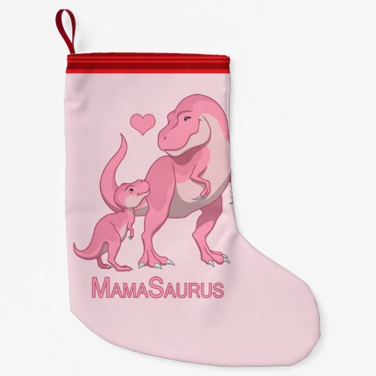 Mama Saurus T-Rex en Baby Girl Dinosaurs Kleine Kerstsok (Voorkant)