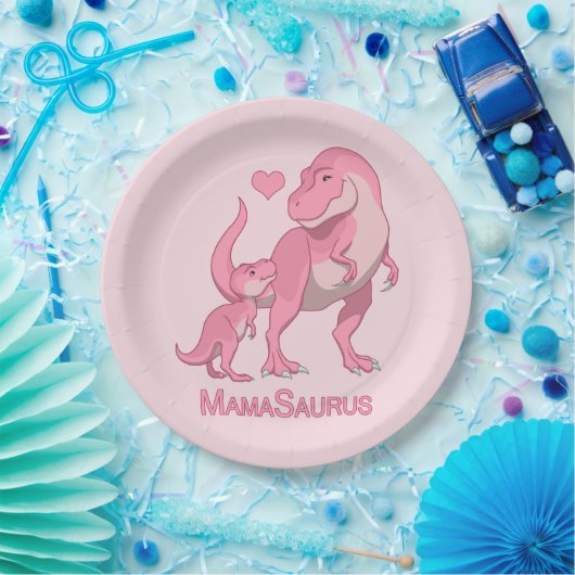 Mama Saurus T-Rex en Baby Girl Dinosaurs Papieren Bordje (Feest)