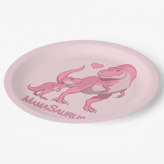 Mama Saurus T-Rex en Baby Girl Dinosaurs Papieren Bordje (Gekanteld)