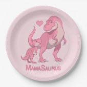 Mama Saurus T-Rex en Baby Girl Dinosaurs Papieren Bordje (Voorkant)