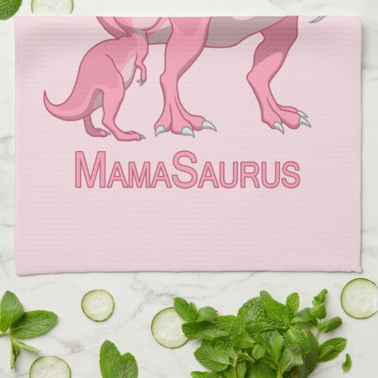 Mama Saurus T-Rex en Baby Girl Dinosaurs Theedoek (Gevouwen)