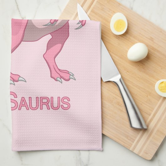 Mama Saurus T-Rex en Baby Girl Dinosaurs Theedoek (Quarter Fold)