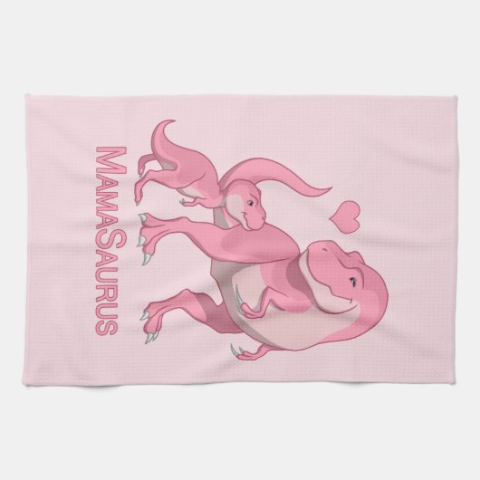 Mama Saurus T-Rex en Baby Girl Dinosaurs Theedoek (Horizontaal)