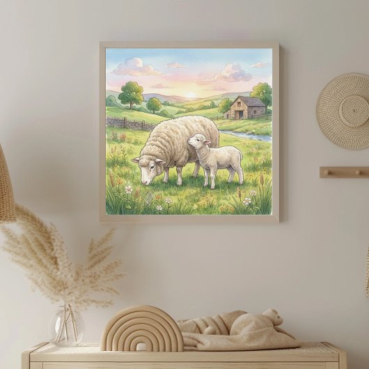 Mama Schaap en Lammetjes Nursery Poster