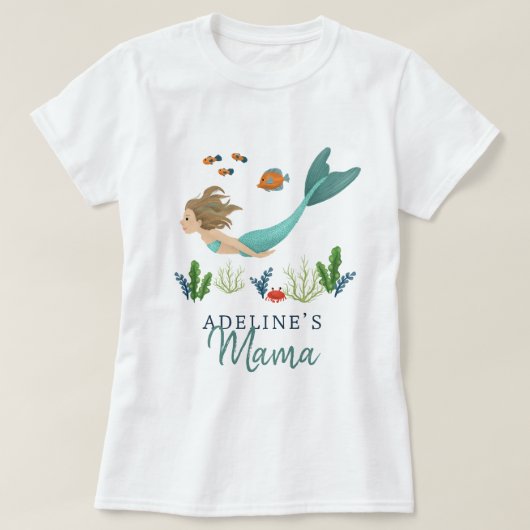 Mama Schattige & Magisch Onder het Zee Zeemeermin T-shirt (Design voorkant)