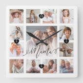 Mama Script Family Memory Photo Grid Collage Vierkante Klok (Voorkant)