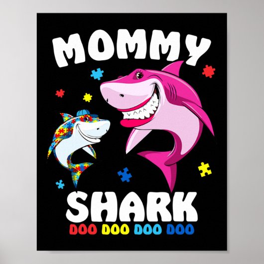 Mama Shark Autism Awareness Gift - door Poster (Voorkant)