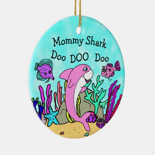 Mama Shark Familie Kerst Ornament (Rechts)